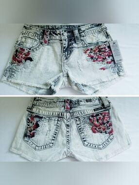 Miss Me Signature Shorts Embroidered Floral Studded Jeweled Denim Shorts NWT